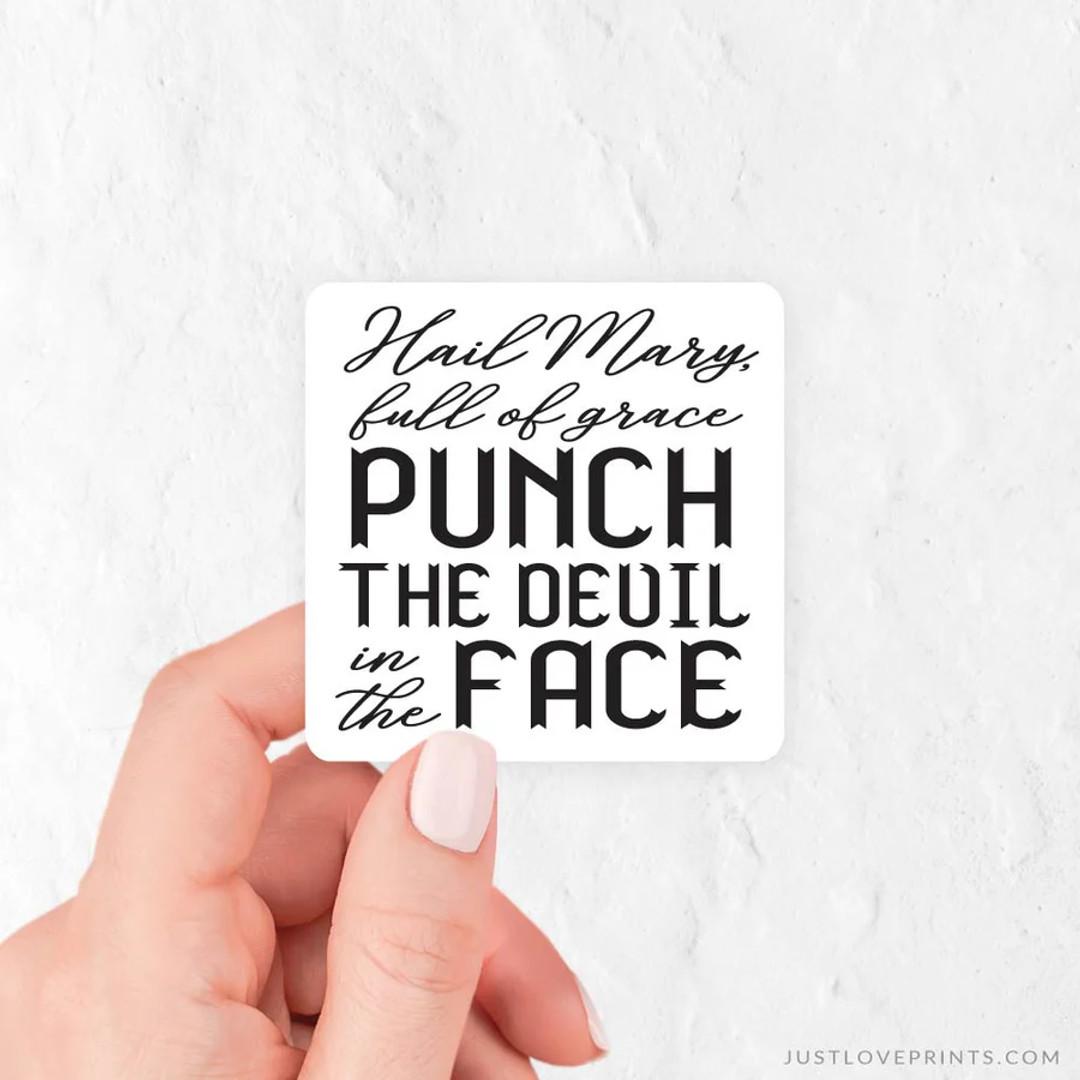 Punch the Devil in the Face Vinyl Sticker